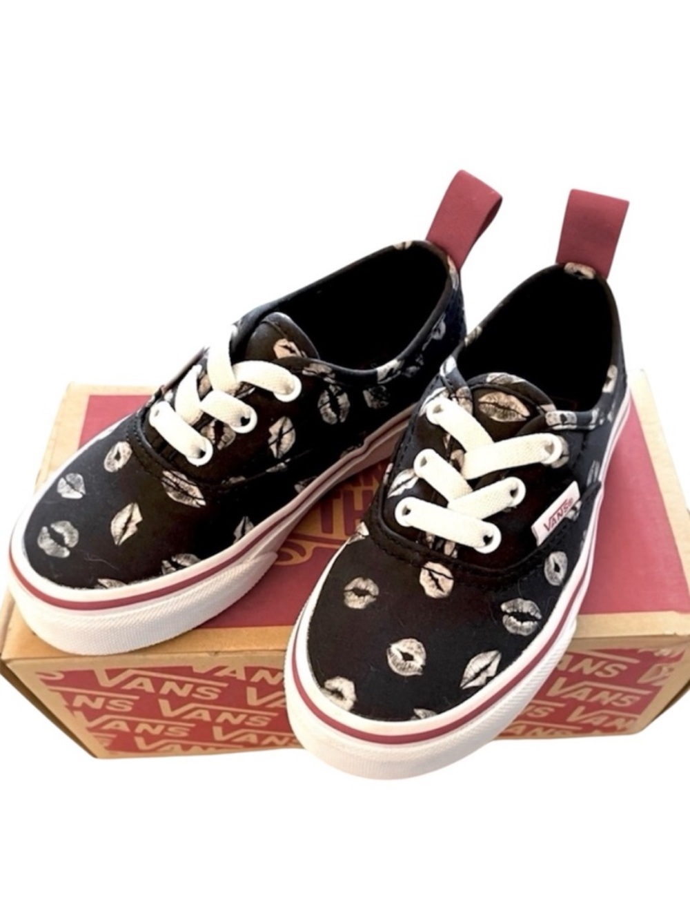 Vans Kids Black Lip-Print Elastic Sneakers size 11 little kid